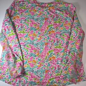 IBKUL Women's Long Sleeve Top - Pink, Green, Blue Pattern